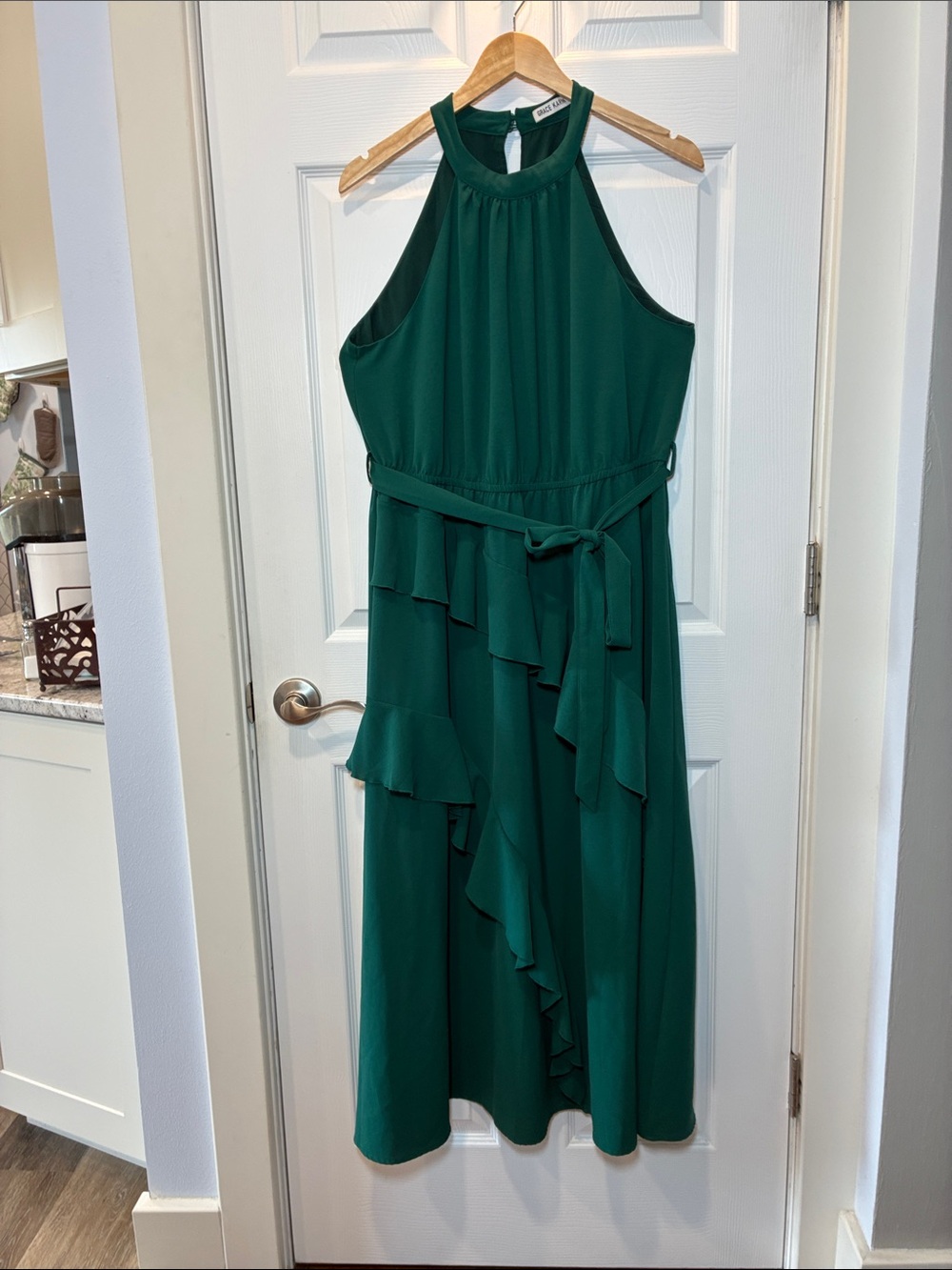 Grace Karin Emerald Green Halter Midi Dress with Ruffle Tiers